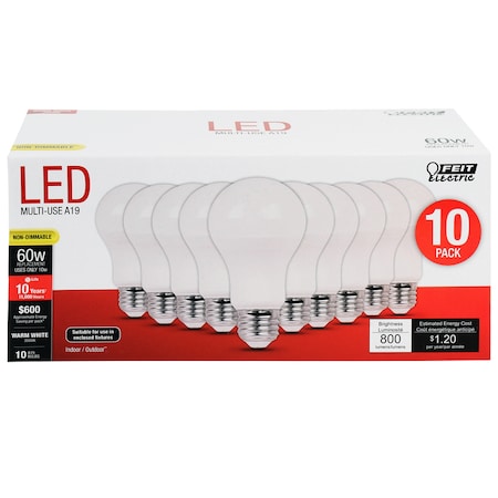 Feit Electric Feit A19 E26 (Medium) LED Bulb Warm White 60 Watt Equivalence 10 pk A80083010K/10RP